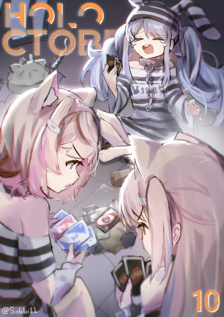 usada pekora, fuwawa abyssgard, and mococo abyssgard (hololive and 1 more) drawn by sobbi11