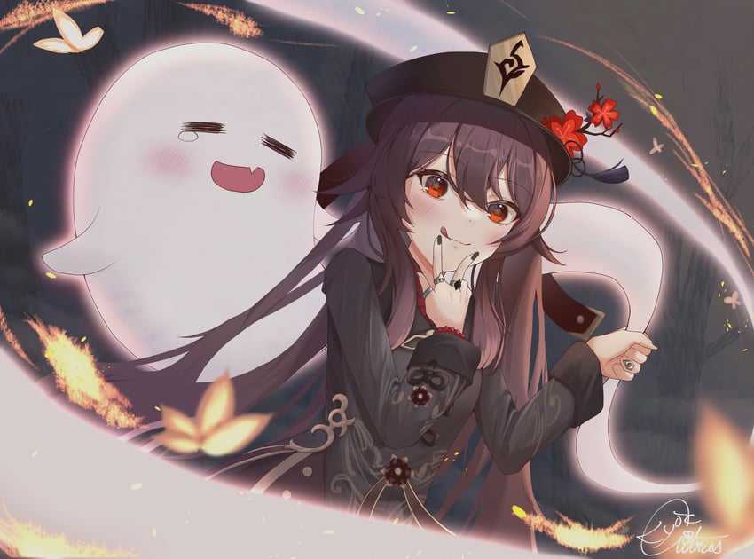hu tao and boo tao (genshin impact) drawn by kyoka_citrus