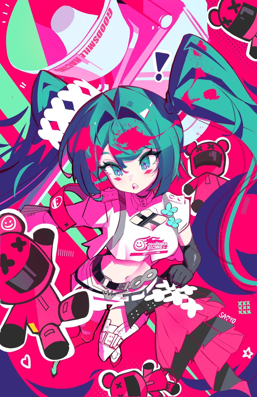 hatsune miku and racing miku (vocaloid and 1 more) drawn by samyo
