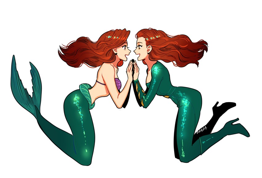 ariel and mera (dc comics and 3 more) drawn by okada_(hoooojicha)