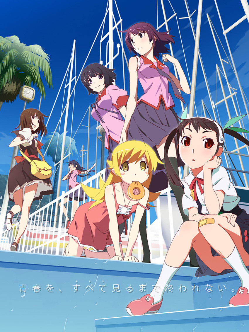 oshino shinobu, senjougahara hitagi, hanekawa tsubasa, sengoku nadeko, hachikuji mayoi, and 1 more (monogatari and 6 more) drawn by watanabe_akio
