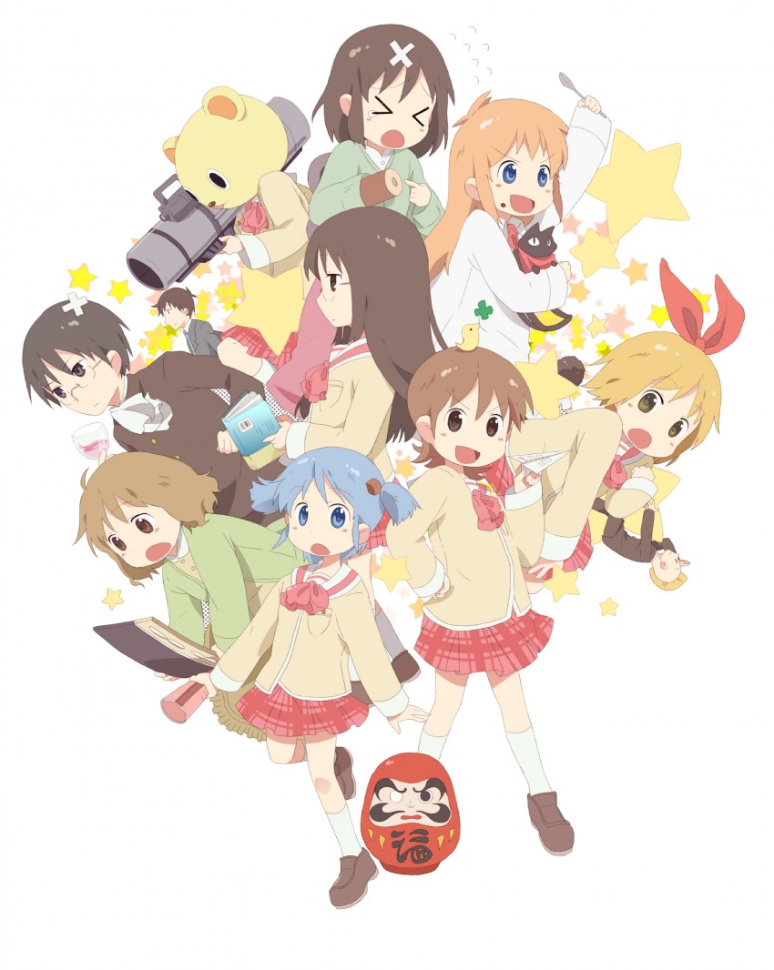 shinonome nano, naganohara mio, aioi yuuko, minakami mai, professor shinonome, and 8 more (nichijou) drawn by am.