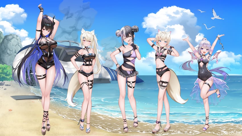 shiori novella, nerissa ravencroft, fuwawa abyssgard, mococo abyssgard, and koseki bijou (hololive and 1 more) drawn by shuvi_(shuvi1125)