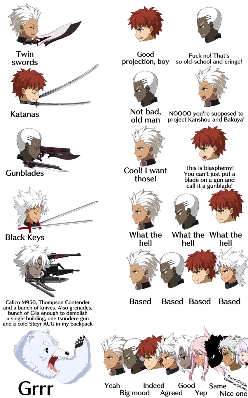 emiya shirou, archer, chloe von einzbern, kama, emiya kiritsugu, and 4 more (fate and 1 more) drawn by kmvt