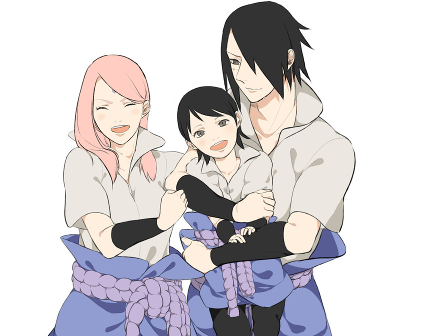 haruno sakura, uchiha sasuke, and uchiha sarada (naruto) drawn by yunuko