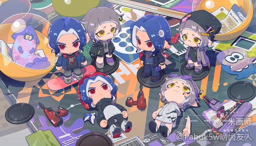 inkling player character, inkling girl, octoling player character, and octoling boy (splatoon and 1 more) drawn by pabuk5w