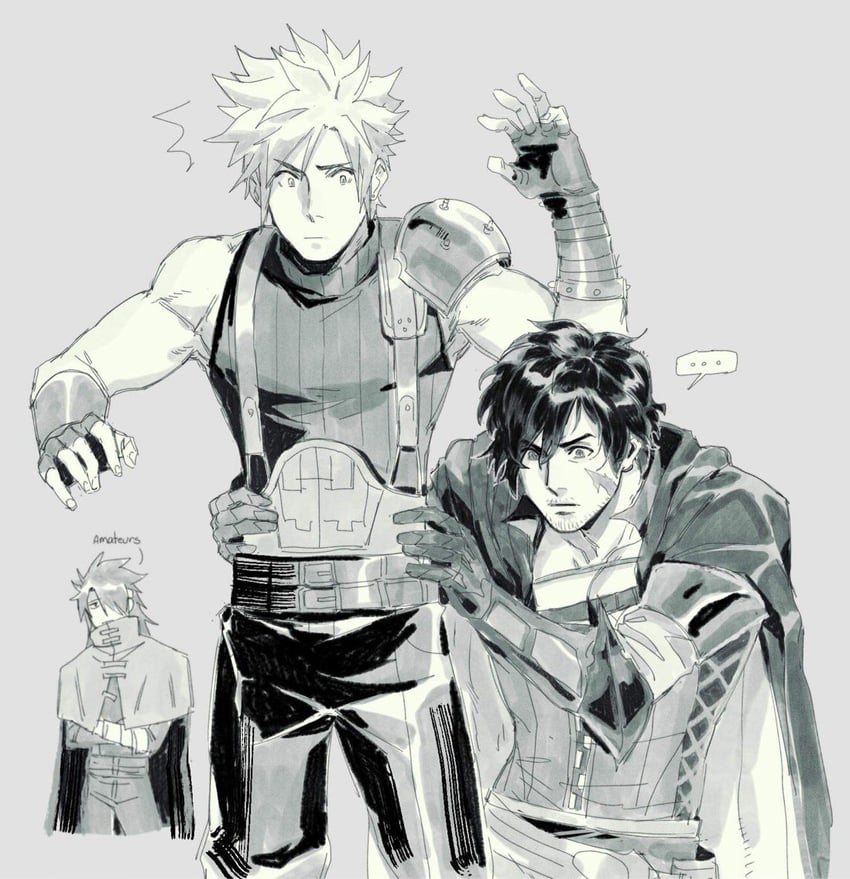 cloud strife, vincent valentine, and clive rosfield (final fantasy and 4 more) drawn by tirtyturtle