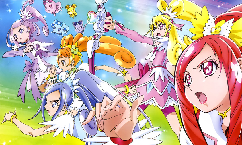 hishikawa rikka, aida mana, kenzaki makoto, yotsuba alice, cure heart, and 9 more (precure and 1 more) drawn by ueno_ken