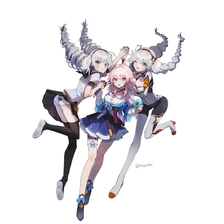 kiana kaslana and march 7th (honkai and 3 more) drawn by tare_(tonikaku_magaru)