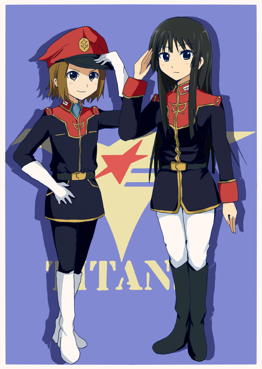 akiyama mio and tainaka ritsu (gundam and 1 more) drawn by tyranu