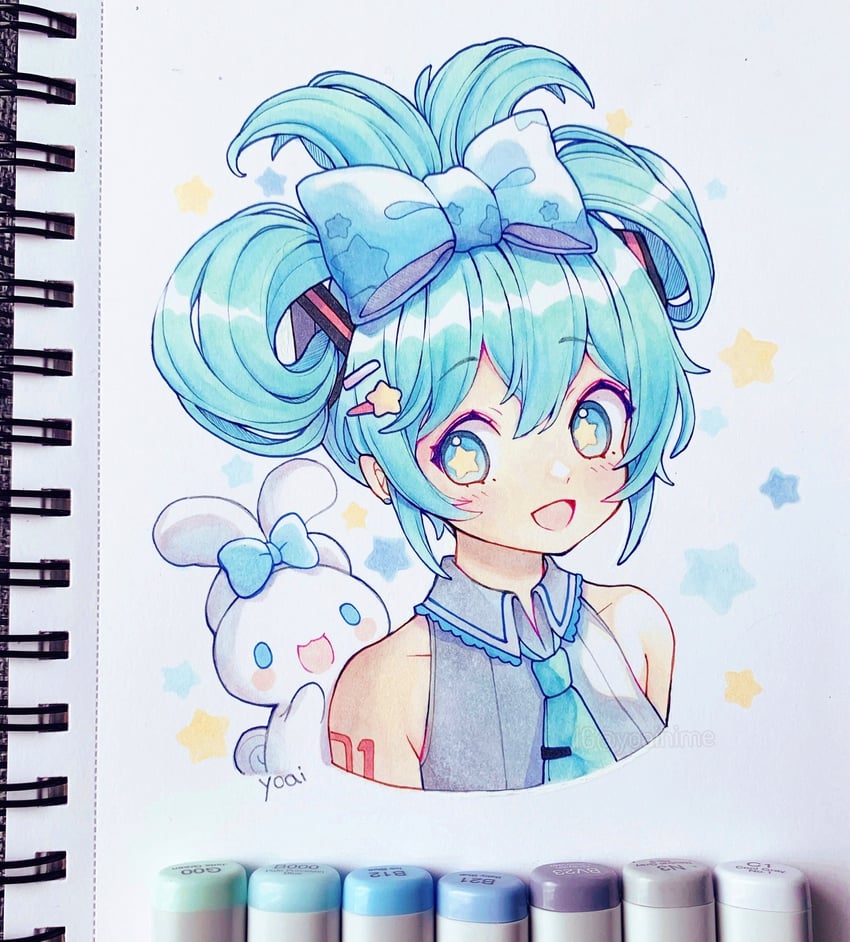 hatsune miku, cinnamoroll, and cinnamiku (vocaloid and 2 more) drawn by anny_(yoai)