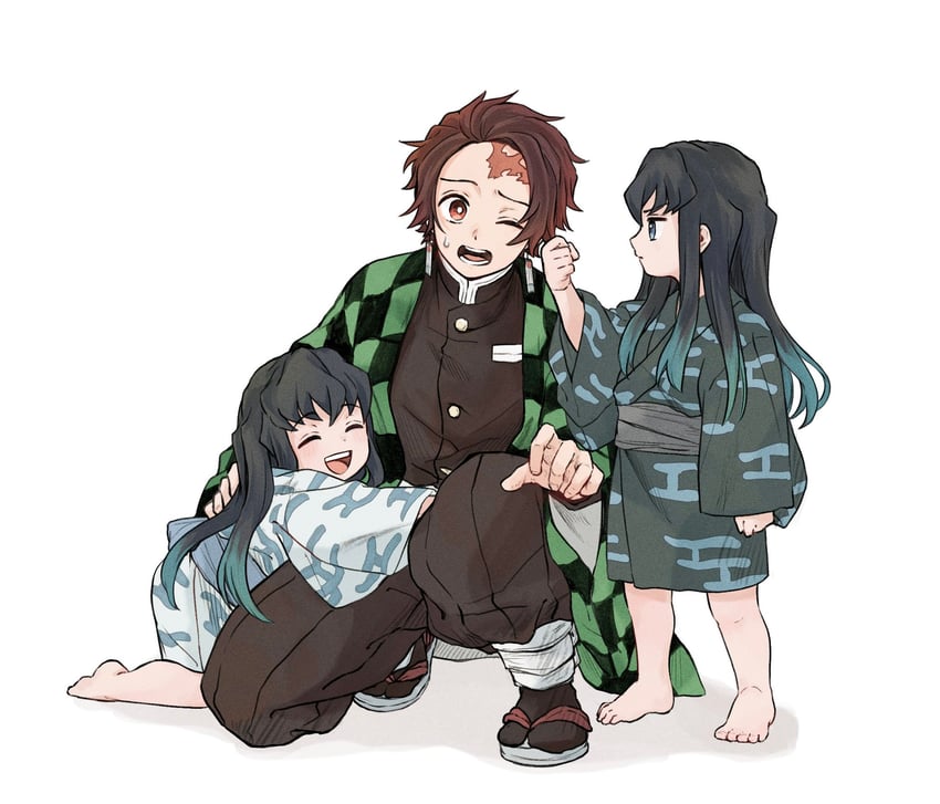 kamado tanjirou, tokitou muichirou, and tokitou yuichirou (kimetsu no yaiba) drawn by kkii_012