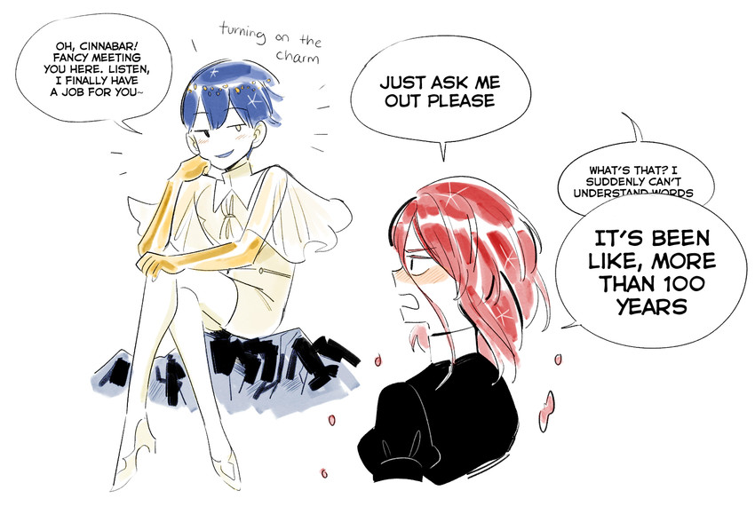 phosphophyllite and cinnabar (houseki no kuni) drawn by ange_(angeban93)
