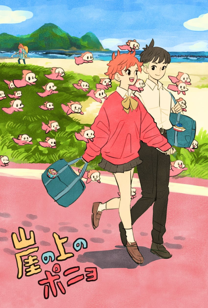 ponyo, sousuke, and fujimoto (gake no ue no ponyo) drawn by takeuchi_ryousuke