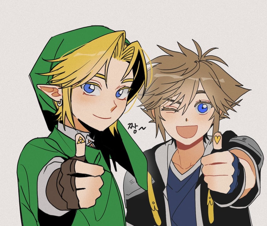 link and sora (the legend of zelda and 3 more) drawn by hat_babo