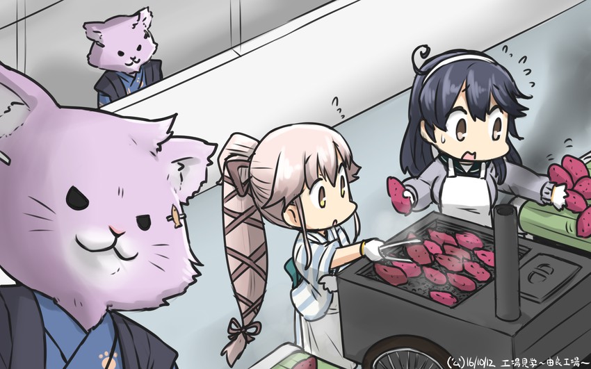 ushio, yura, and tama (kantai collection) drawn by hamu_koutarou