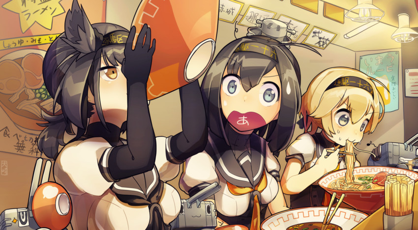 hatsuzuki, akizuki, teruzuki, and chou-10cm-hou-chan (kantai collection) drawn by osaki_naya