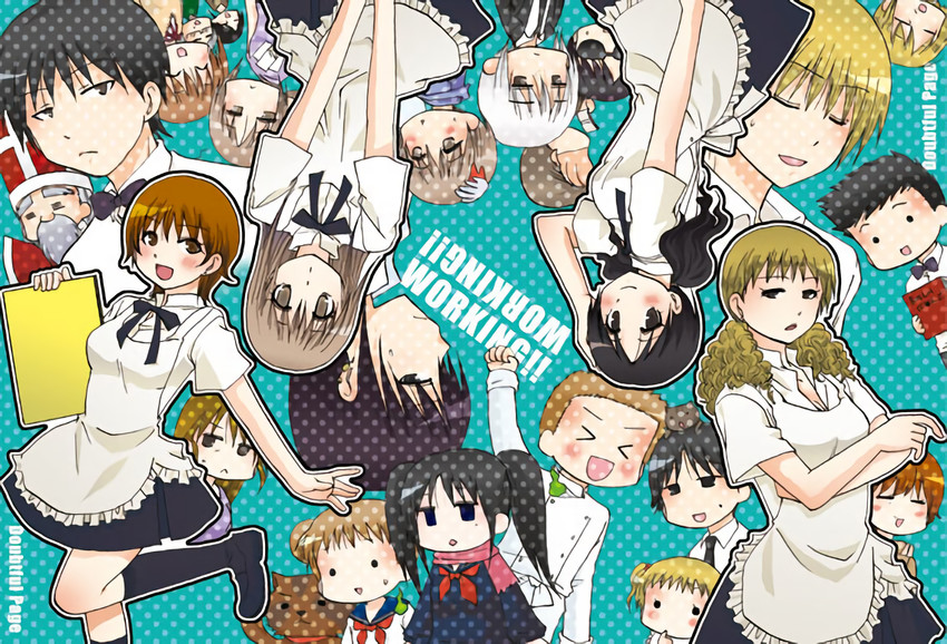 muranushi sayuri, adachi masahiro, kondou kisaki, kondou hime, miyakoshi hana, and 17 more (working!!) drawn by takatsu_karino