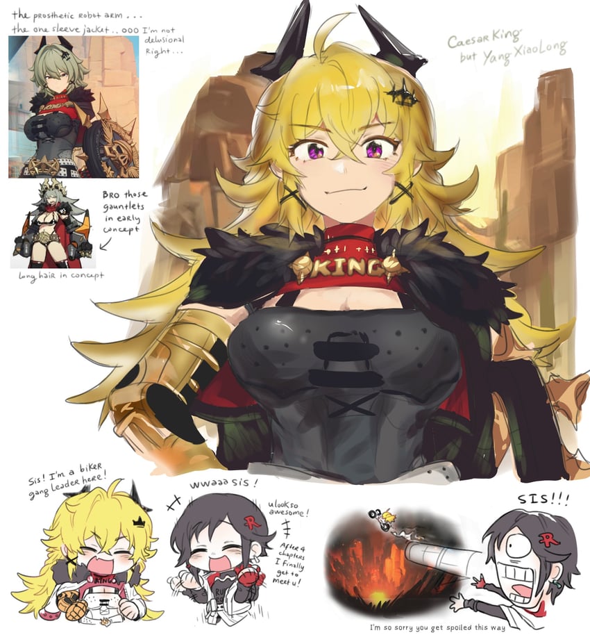 belle, ruby rose, yang xiao long, and caesar king (zenless zone zero and 1 more) drawn by hiru315