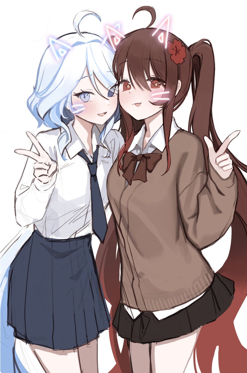 hu tao and furina (genshin impact) drawn by seorang