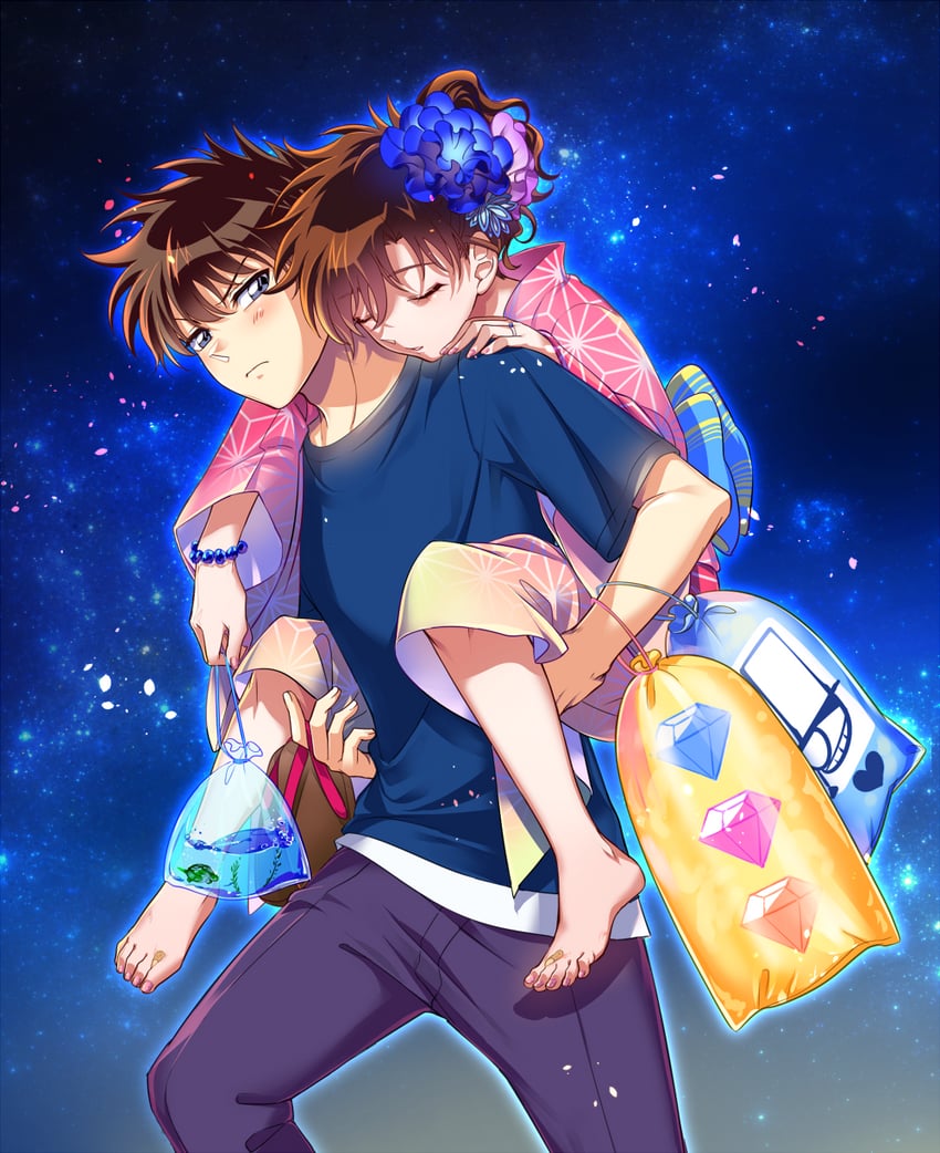 kuroba kaito and nakamori aoko (magic kaito) drawn by paf