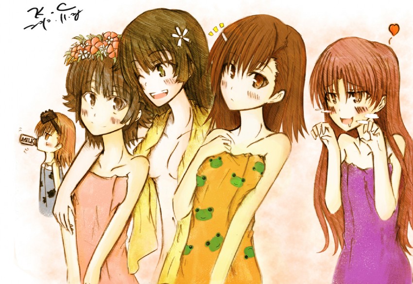 misaka mikoto, shirai kuroko, saten ruiko, uiharu kazari, and misaka imouto (toaru majutsu no index and 1 more) drawn by kc_(babyface11922)