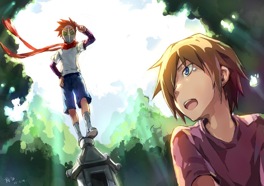 tabata hidenori and rubber shooter (danshi koukousei no nichijou) drawn by linjie