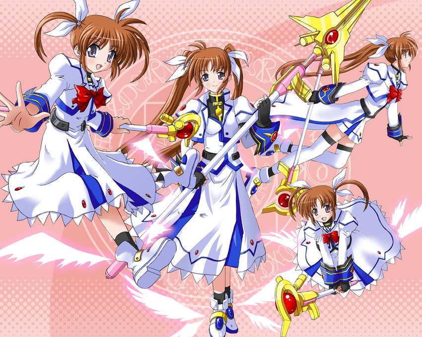 takamachi nanoha and raising heart (lyrical nanoha and 3 more) drawn by yone