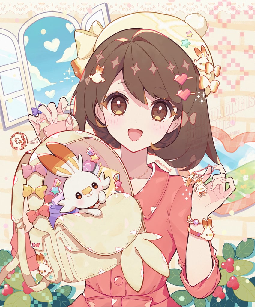 gloria and scorbunny (pokemon and 1 more) drawn by haru_(haruxxe)