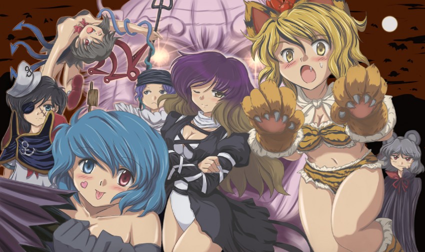 tatara kogasa, nazrin, hijiri byakuren, houjuu nue, toramaru shou, and 5 more (touhou and 4 more) drawn by flx