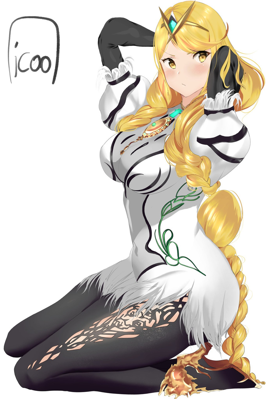 mythra and bayonetta (xenoblade chronicles and 3 more) drawn by icoo