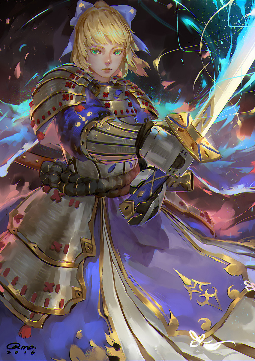 artoria pendragon and saber (fate and 1 more) drawn by qmo_(chalsoma)