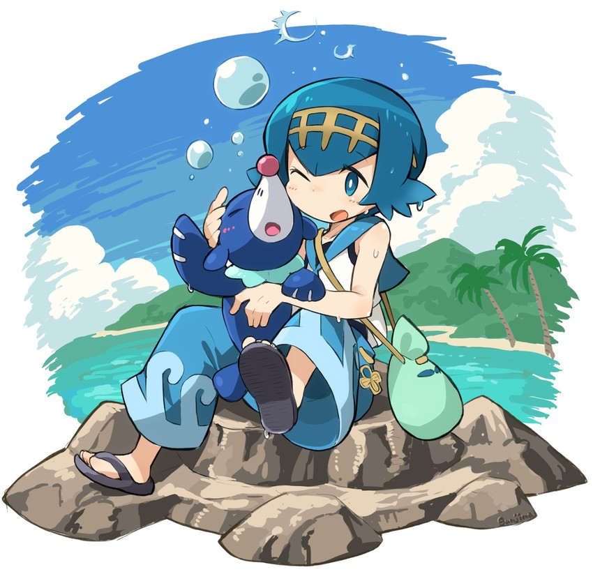 lana and popplio (pokemon and 1 more) drawn by gunjima_souichirou