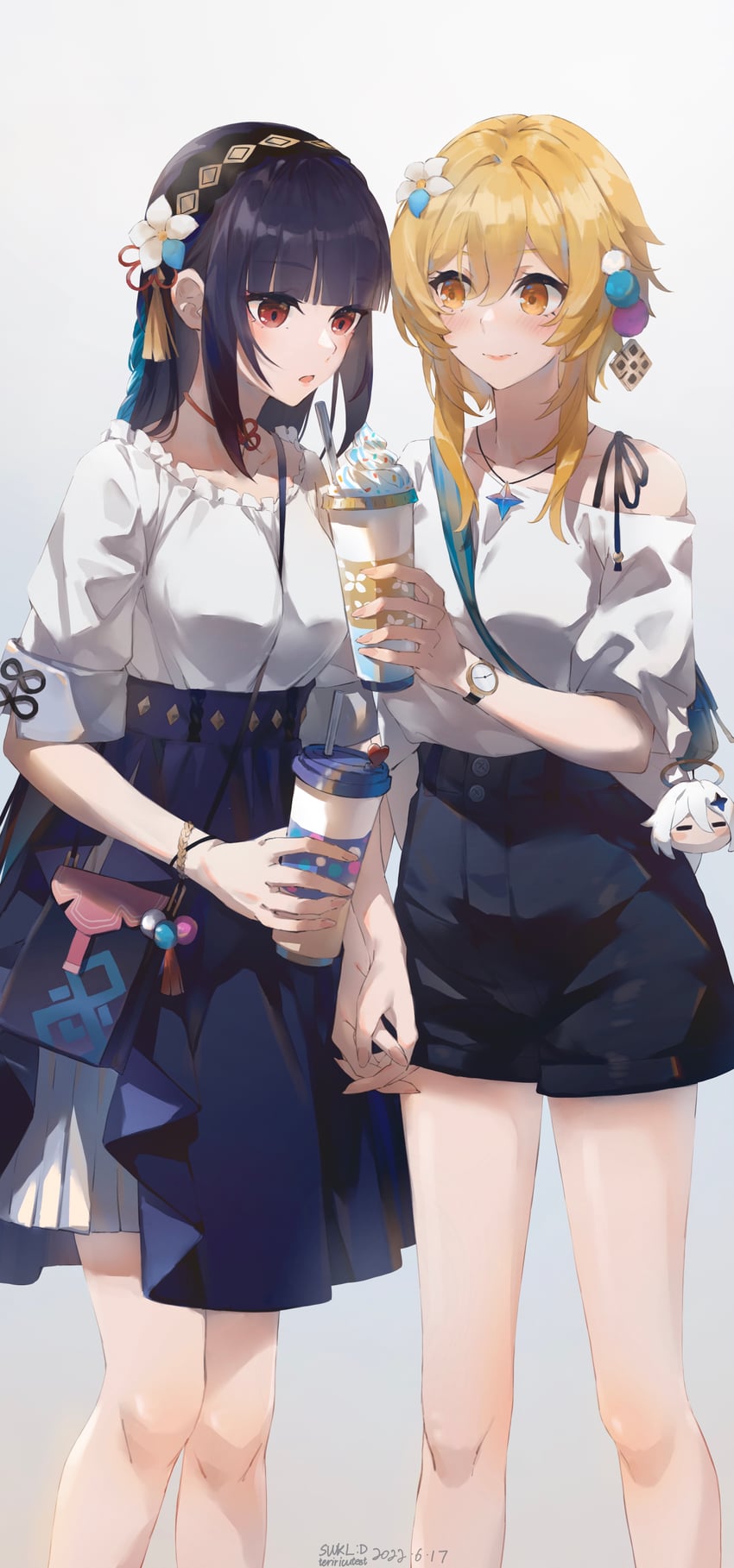 lumine, paimon, and yun jin (genshin impact) drawn by swkl:d