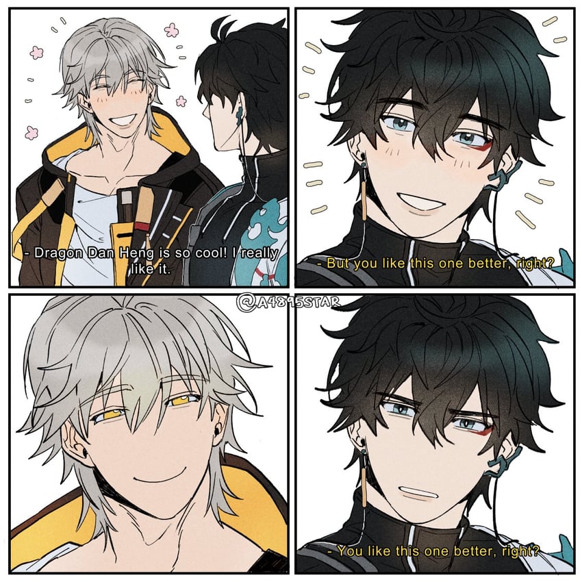 trailblazer, caelus, and dan heng (honkai and 1 more) drawn by a4895star