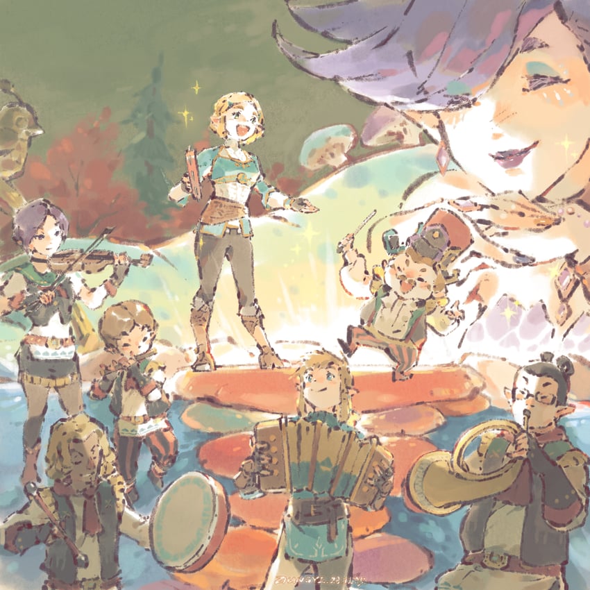 link, princess zelda, great fairy, violynne, mastro, and 4 more (the legend of zelda and 1 more) drawn by kchang57