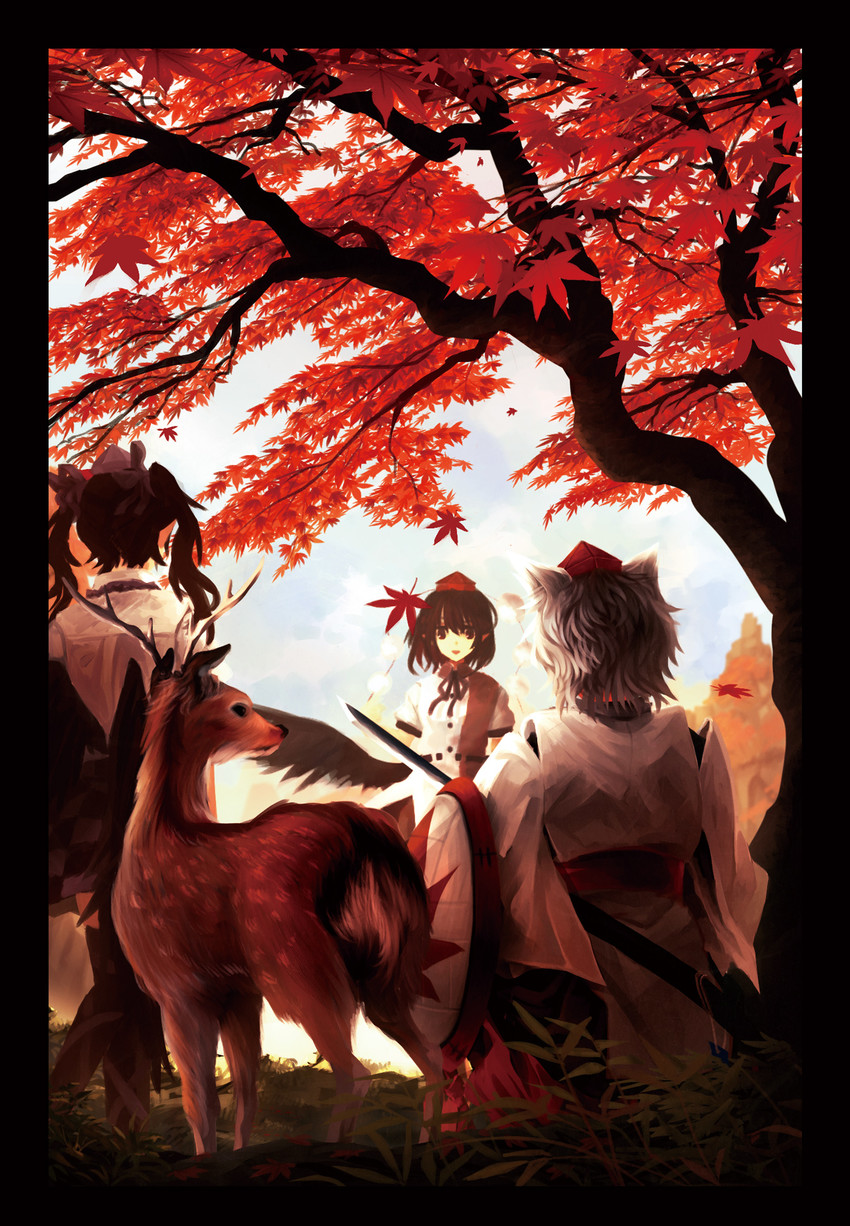 shameimaru aya, inubashiri momiji, and himekaidou hatate (touhou) drawn by akaiha_(akaihasugk)