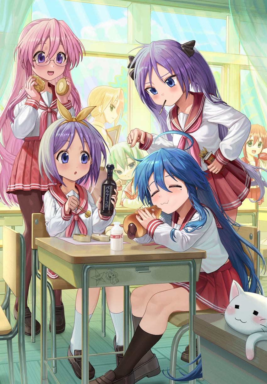 hiiragi kagami, izumi konata, hiiragi tsukasa, takara miyuki, kobayakawa yutaka, and 4 more (lucky star) drawn by silvertsuki
