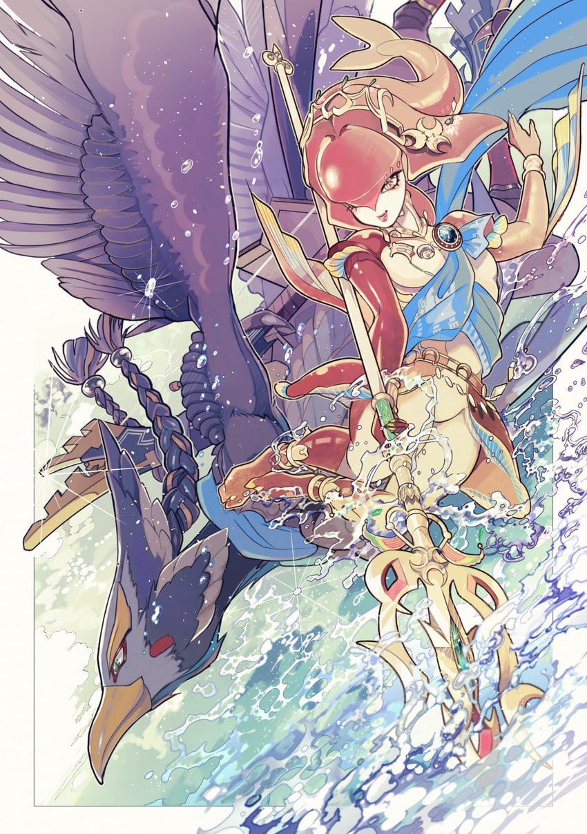 mipha and revali (the legend of zelda and 2 more) drawn by naname_(seven28)
