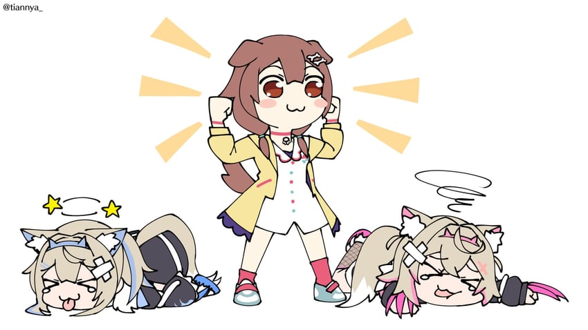 inugami korone, fuwawa abyssgard, and mococo abyssgard (hololive and 1 more) drawn by tian_nya