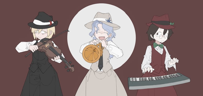 lunasa prismriver, merlin prismriver, and lyrica prismriver (touhou) drawn by bolos