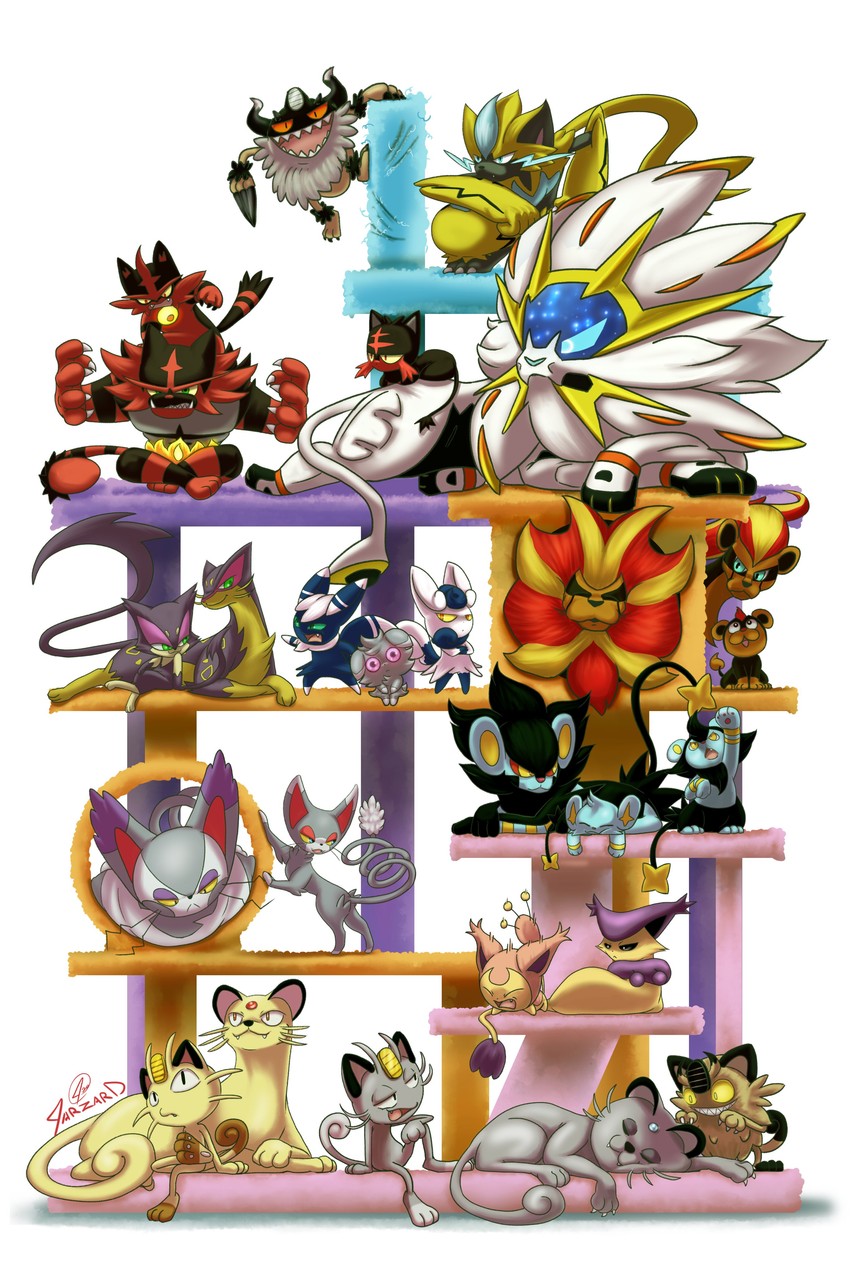 meowth, litten, incineroar, skitty, espurr, and 19 more (pokemon) drawn by jarzard