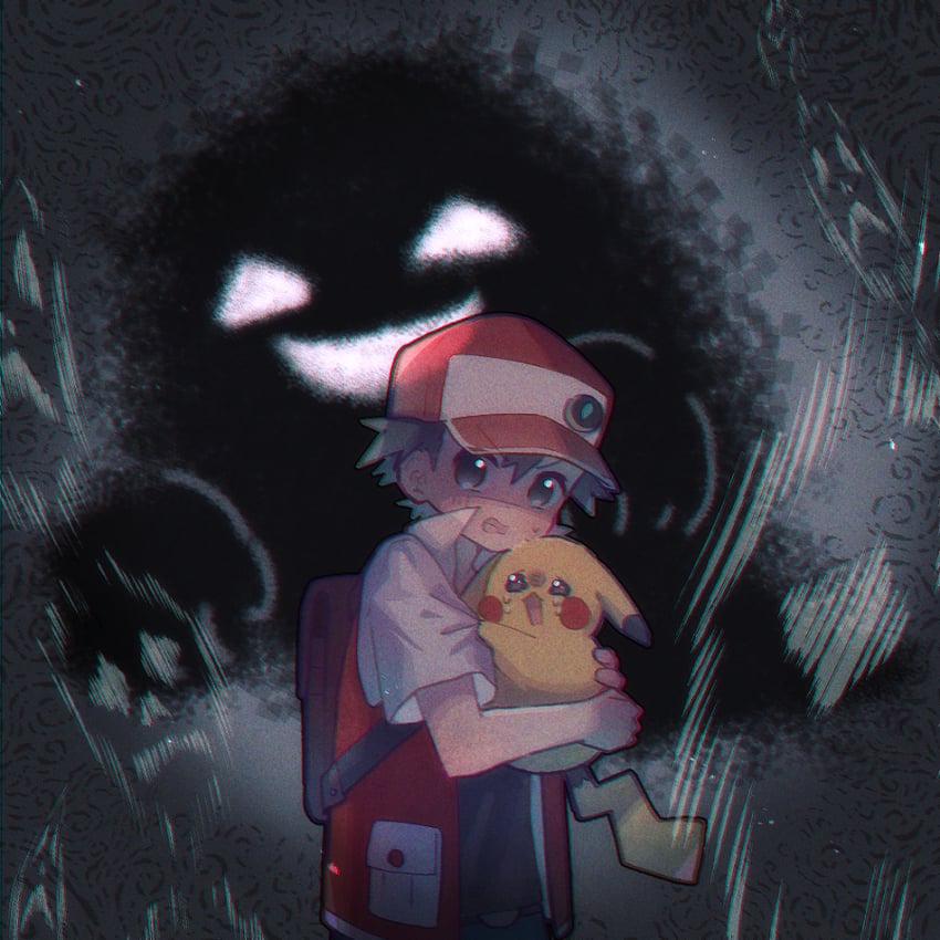 pikachu, red, and pokemon tower ghost (pokemon and 1 more) drawn by maccha_pamocute