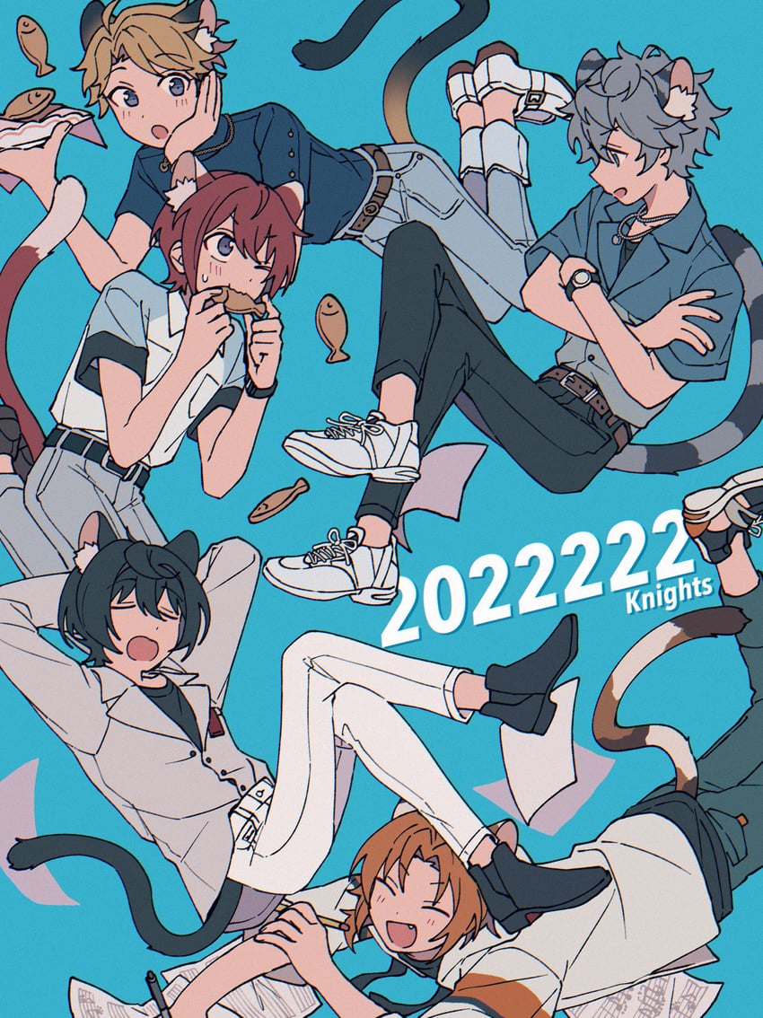 sakuma ritsu, tsukinaga leo, sena izumi, suou tsukasa, and narukami arashi (ensemble stars!) drawn by niyororinpayamaru