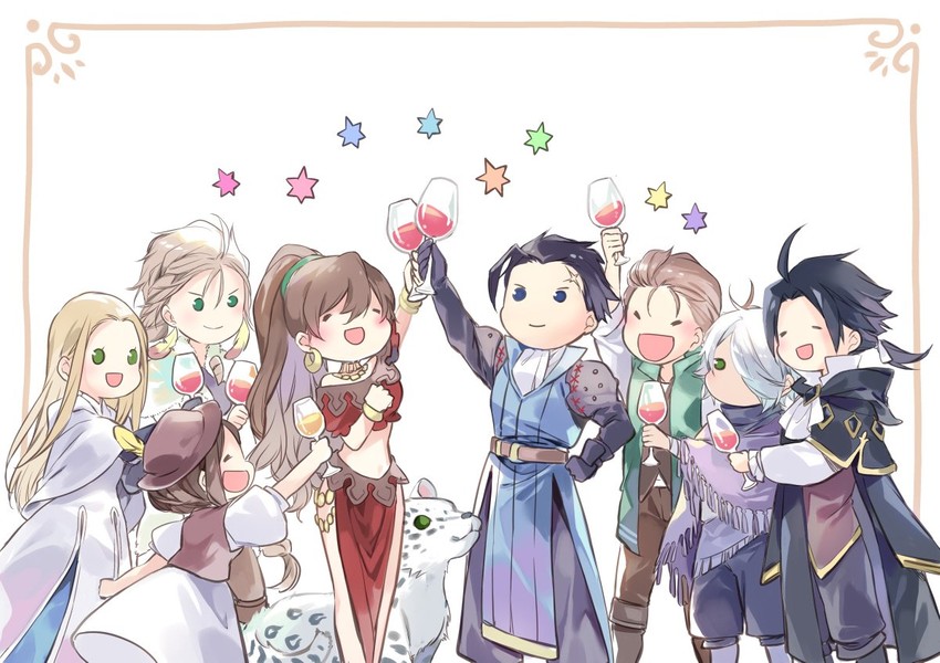 therion, tressa colzione, ophilia clement, primrose azelhart, cyrus albright, and 4 more (octopath traveler and 1 more) drawn by oboro_keisuke