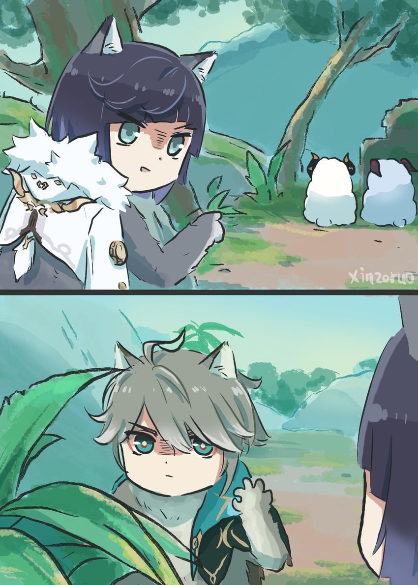 ganyu, nilou, yelan, and alhaitham (genshin impact) drawn by xinzoruo