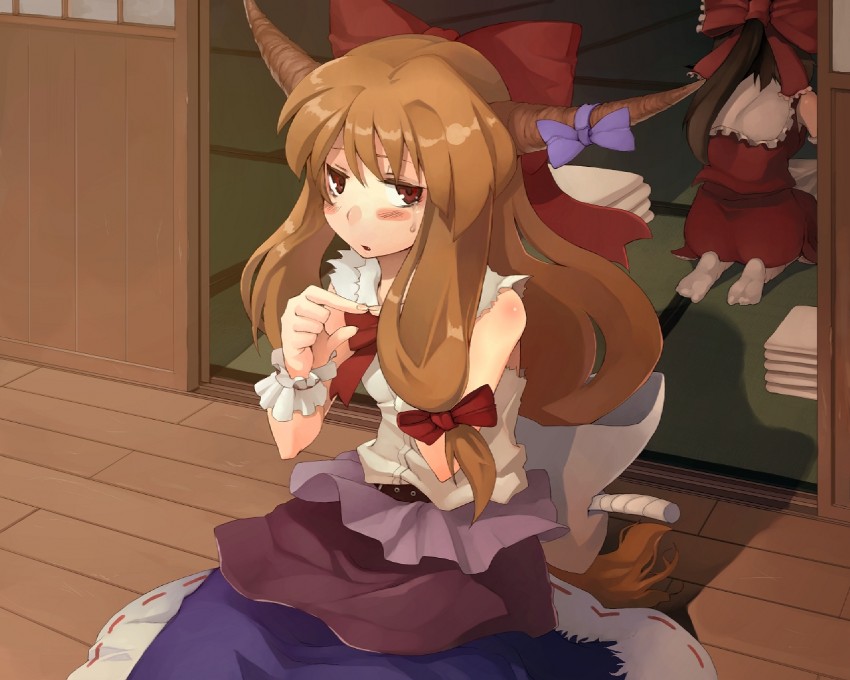 hakurei reimu and ibuki suika (touhou) drawn by morino_hon