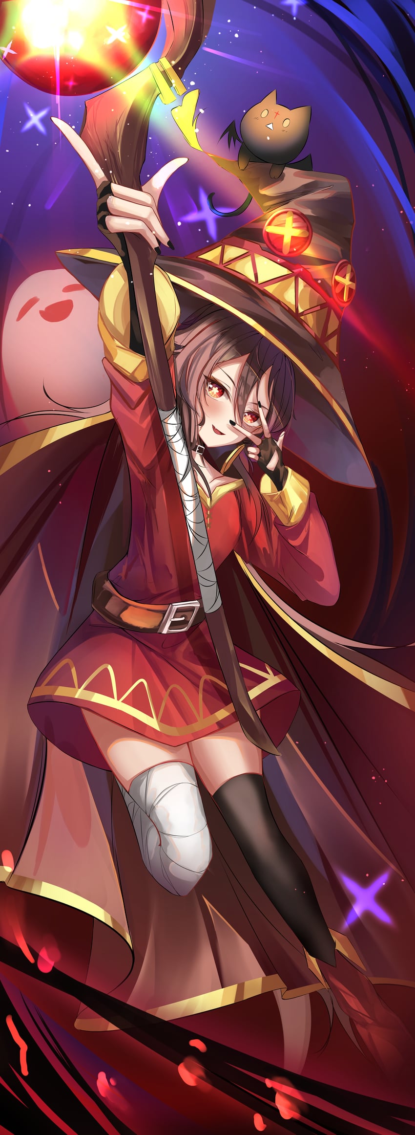 hu tao, megumin, boo tao, chomusuke, and takahashi rie (genshin impact and 1 more) drawn by teca_(ryeol)