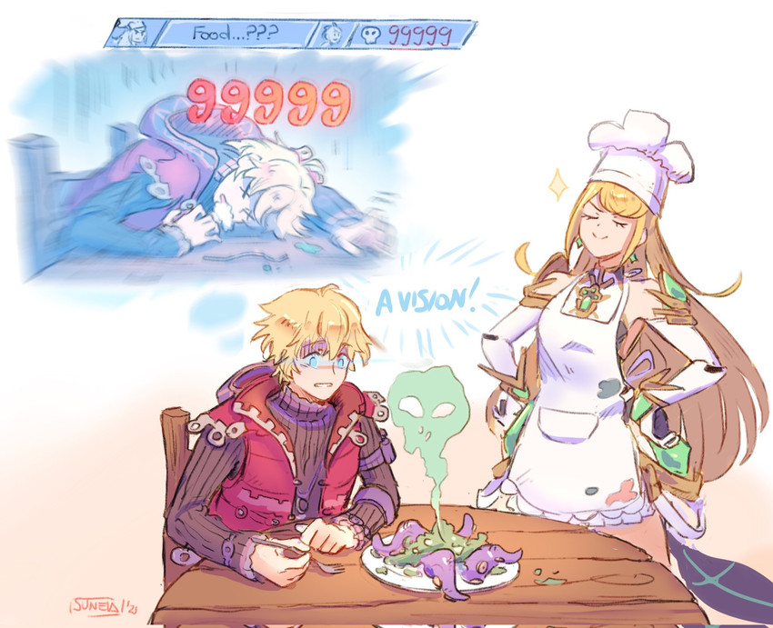 mythra and shulk (xenoblade chronicles and 2 more) drawn by suneiaaa
