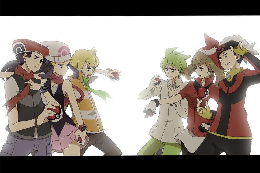 dawn, may, brendan, lucas, barry, and 1 more (pokemon and 2 more) drawn by sei_(shinkai_parallel)